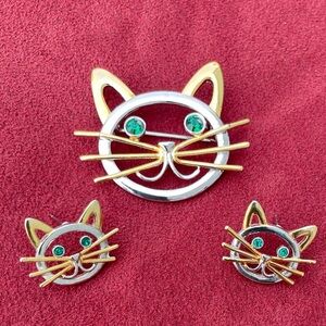 Kitty Brooch And Earrings
